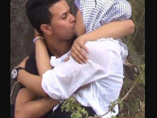 Arab couple engages in fervent outdoor foreplay and breast stimulation