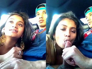 Desi girl gives her boyfriend a blowjob in the car during lunchtime