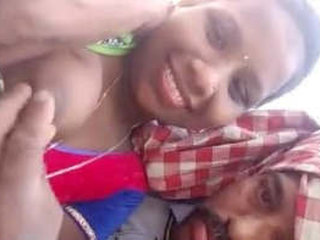 Intimate moment in the village with a fondling lover