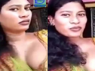 Attractive woman records herself in a video