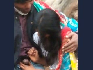 Indian village girl gives a blowjob in the outdoors