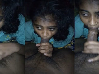 Tamil wife gives a blowjob to her husband in a village setting