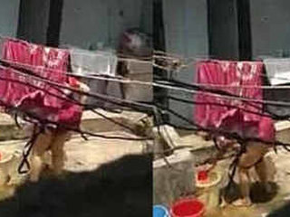 Aunty washes her pussy and removes her red panties