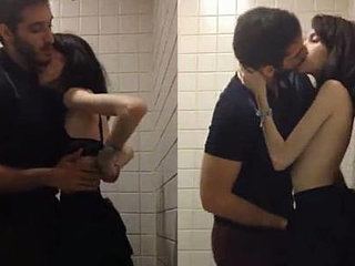 Cute Marina Fraga gets fucked by her boyfriend in a public bathroom